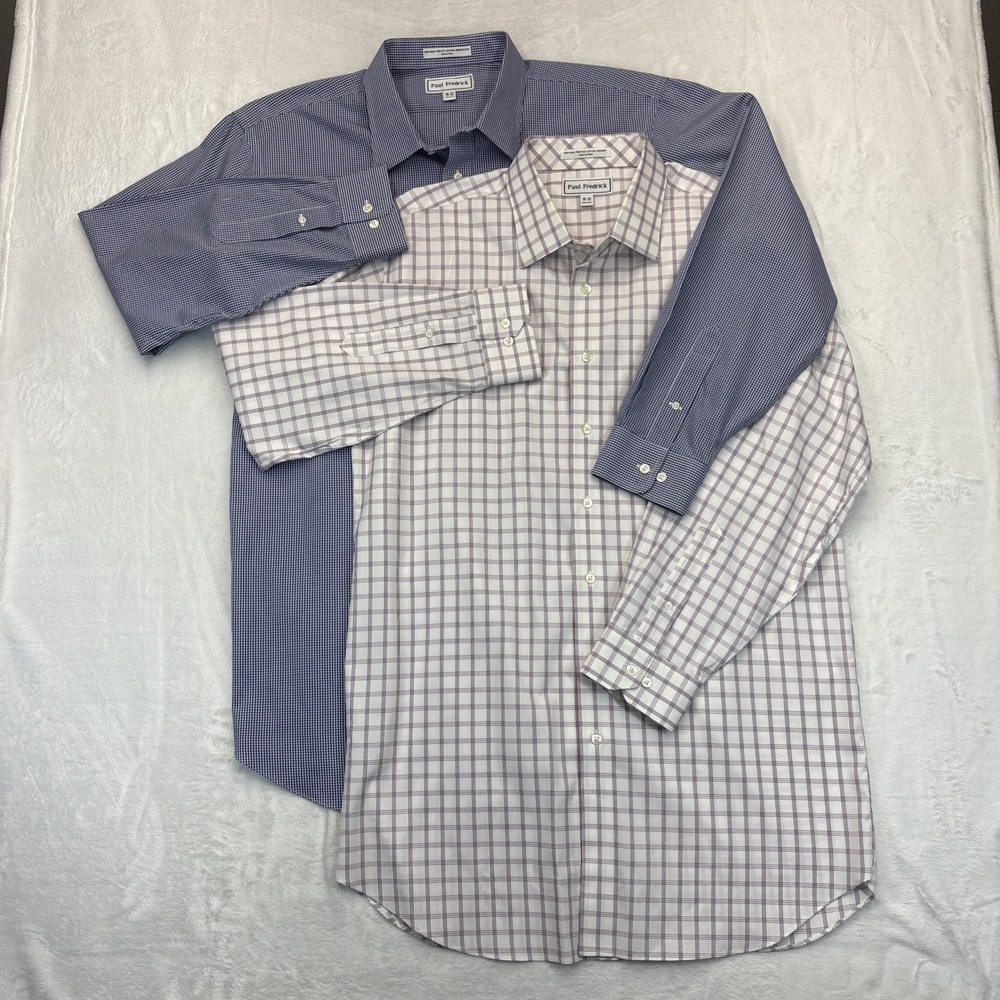 Paul Frederick Dress Shirt Men's 18-35 Blue/White Red Long Sleeve Bundle of 2